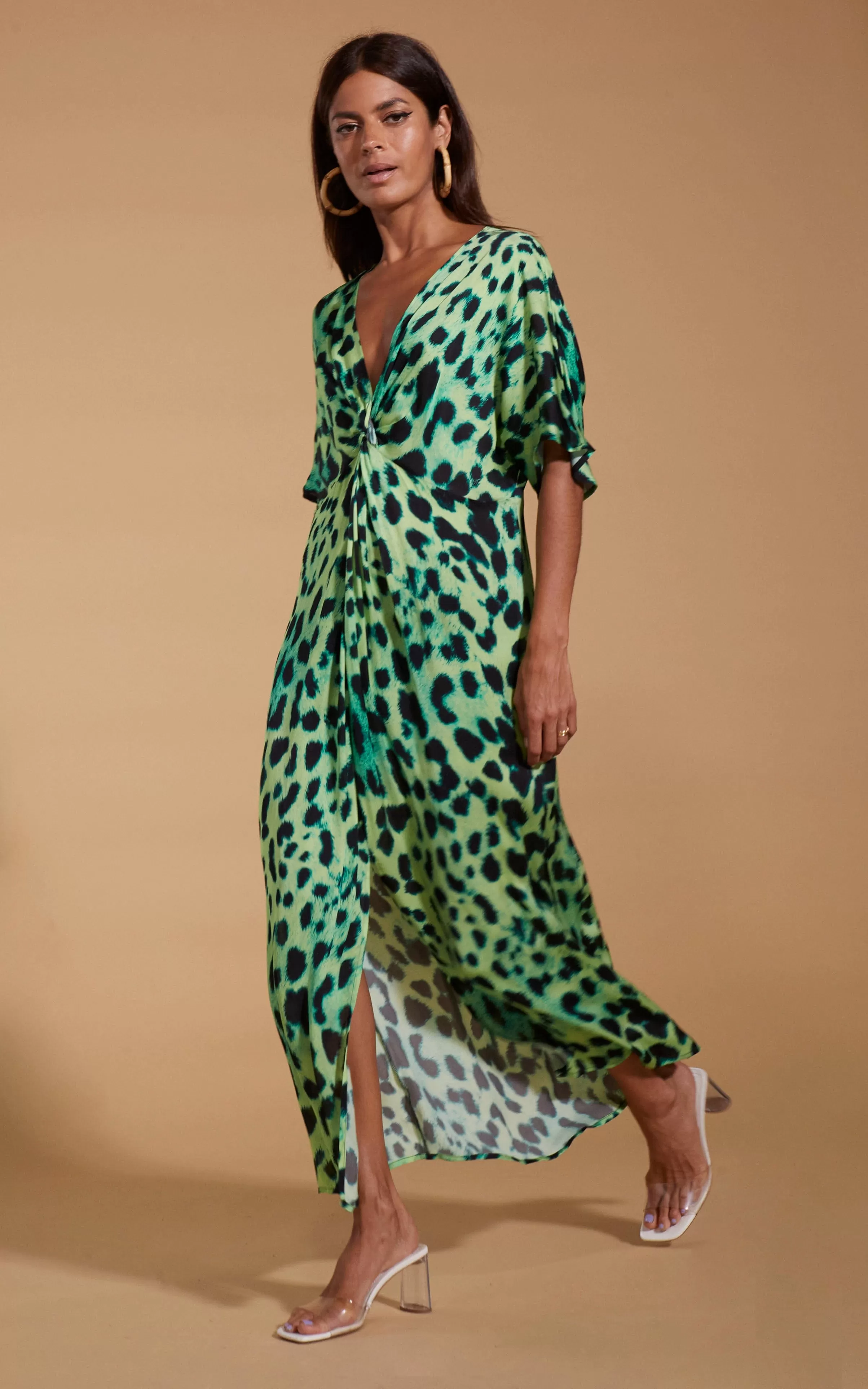 Makuna Kaftan In Lime Leopard