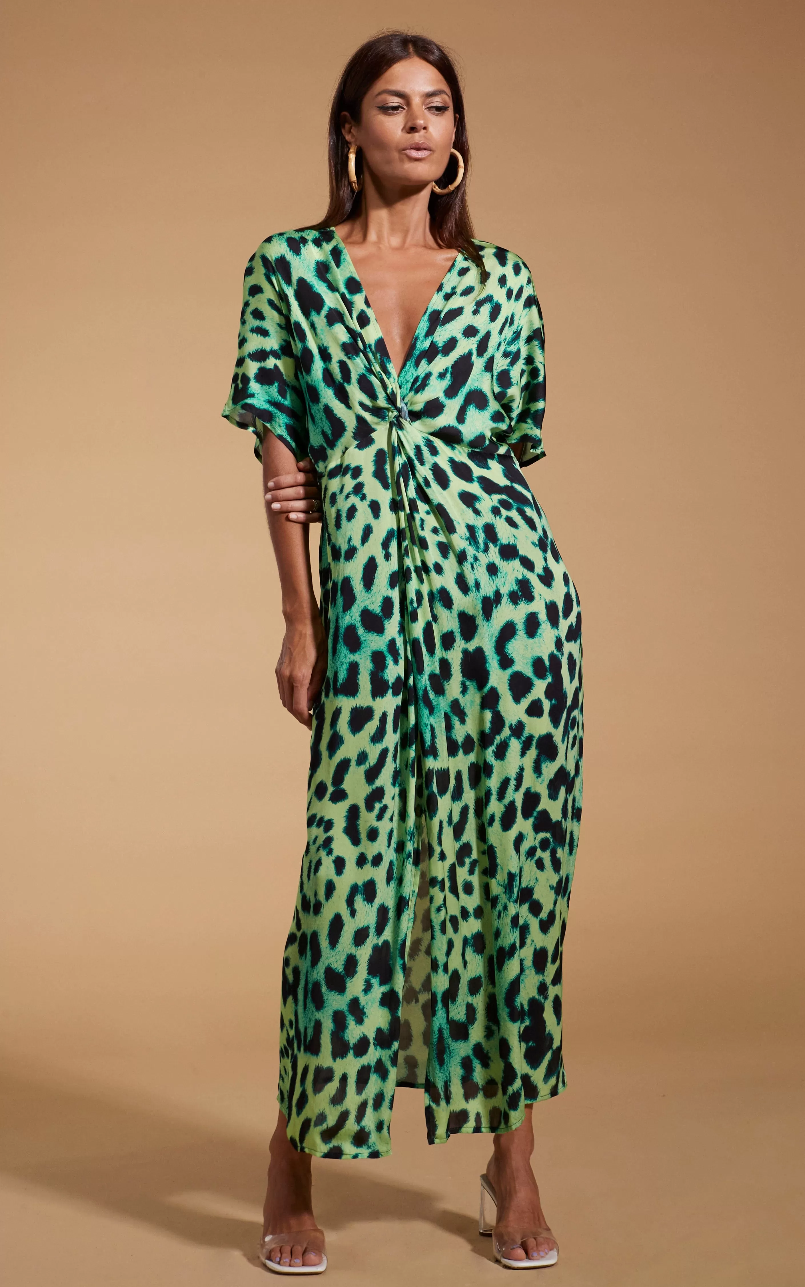 Makuna Kaftan In Lime Leopard