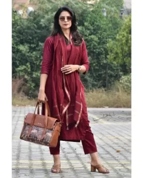 Maroon Cotton Salwar Suit With Kota Doriya Dupatta