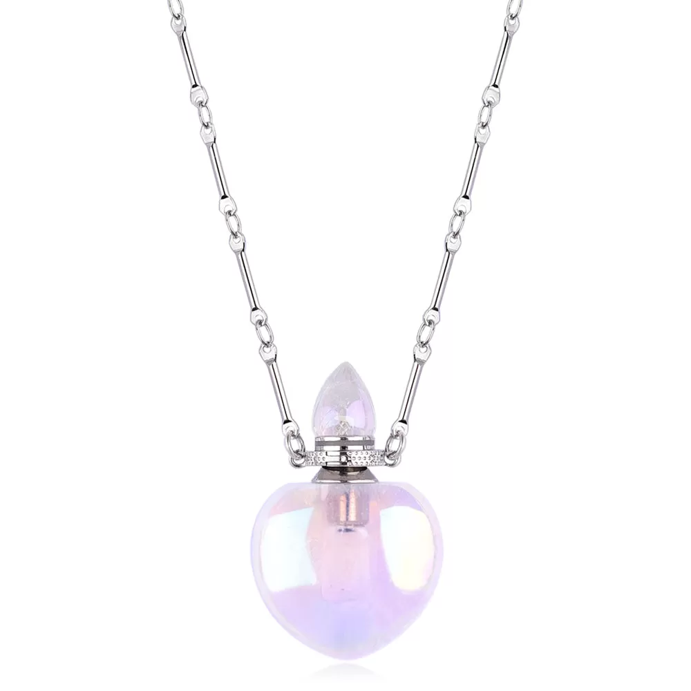 Medium Heart Perfume Bottle Necklace Silver