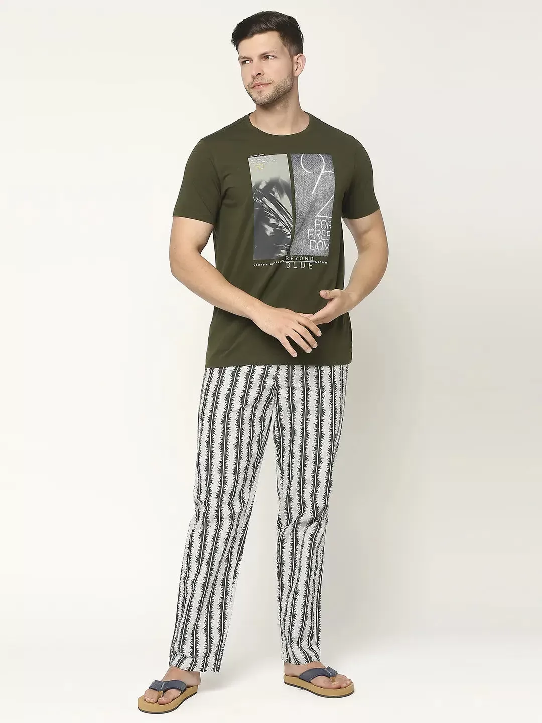 Men Premium Cotton Printed Grey Pyjama- UnderJeans by Spykar