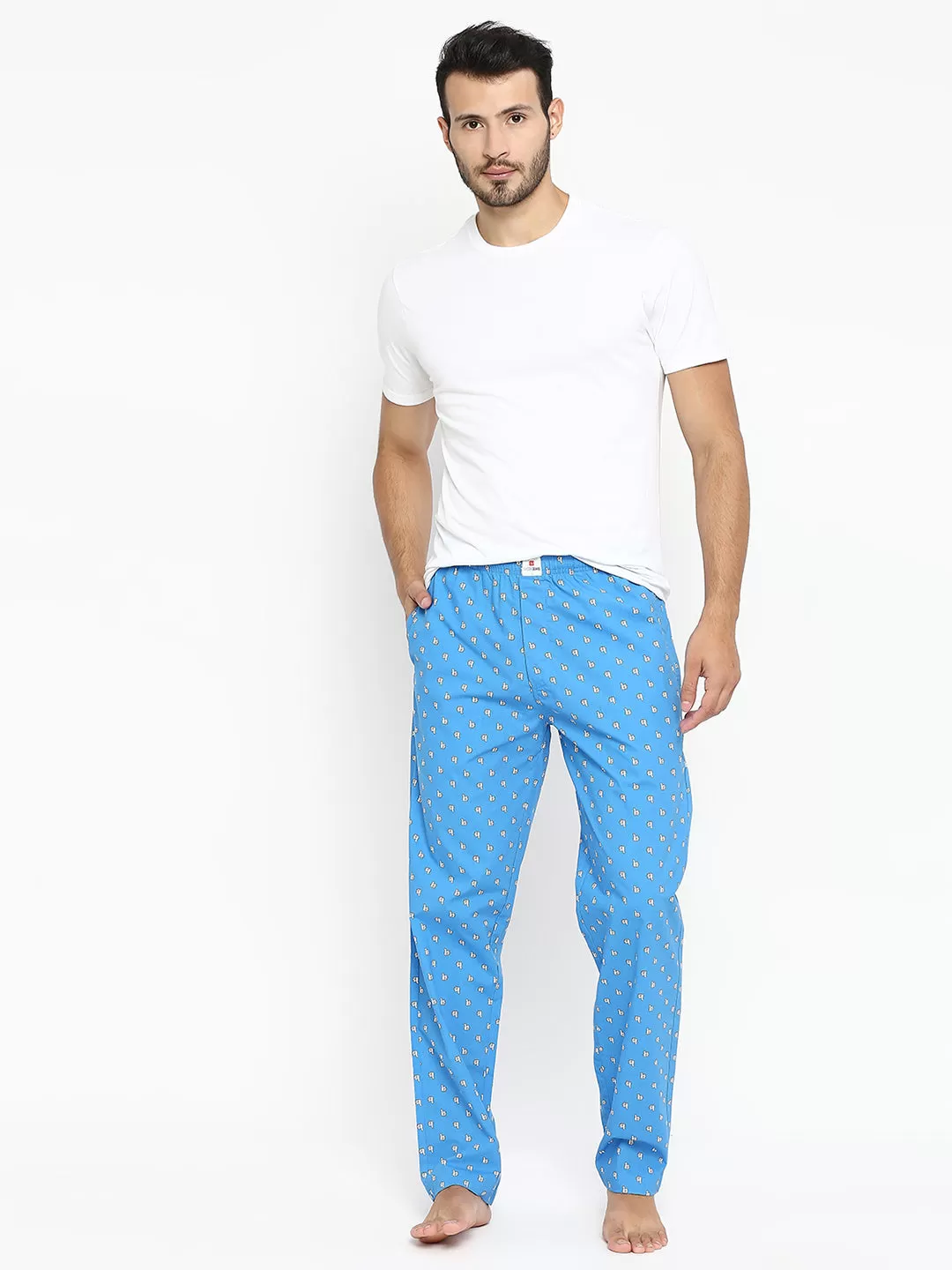 Men Premium Royalblue Cotton Woven Pyjama - UnderJeans by Spykar