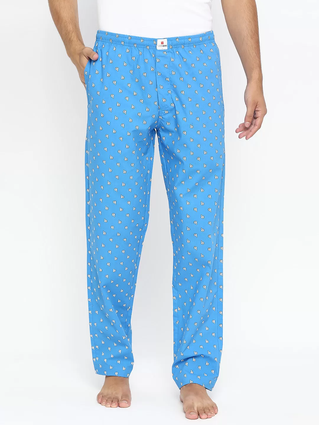 Men Premium Royalblue Cotton Woven Pyjama - UnderJeans by Spykar