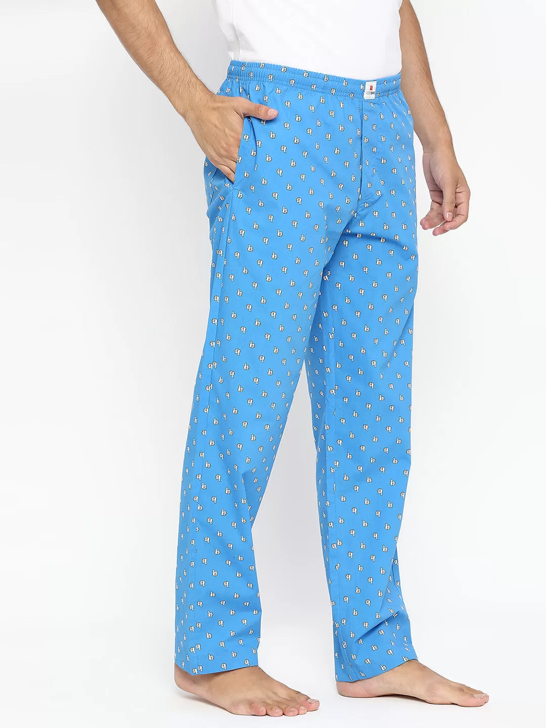 Men Premium Royalblue Cotton Woven Pyjama - UnderJeans by Spykar