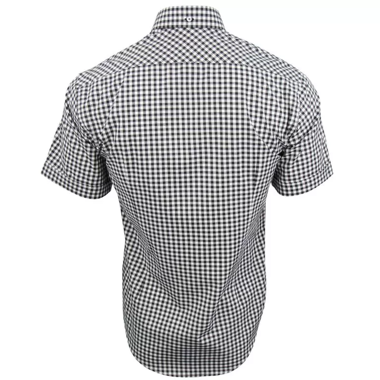 Mens Short Sleeve Gingham Check Shirt Button Down Collar Slim Fit By Xact