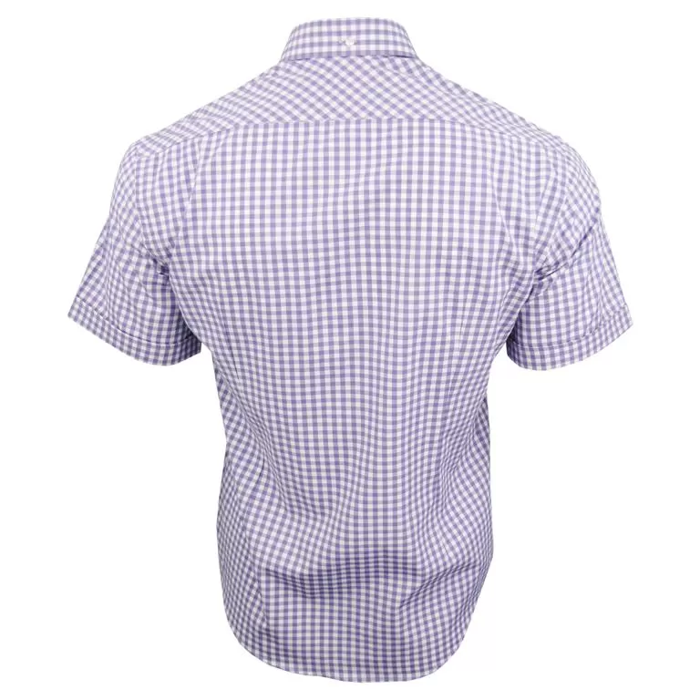 Mens Short Sleeve Gingham Check Shirt Button Down Collar Slim Fit By Xact