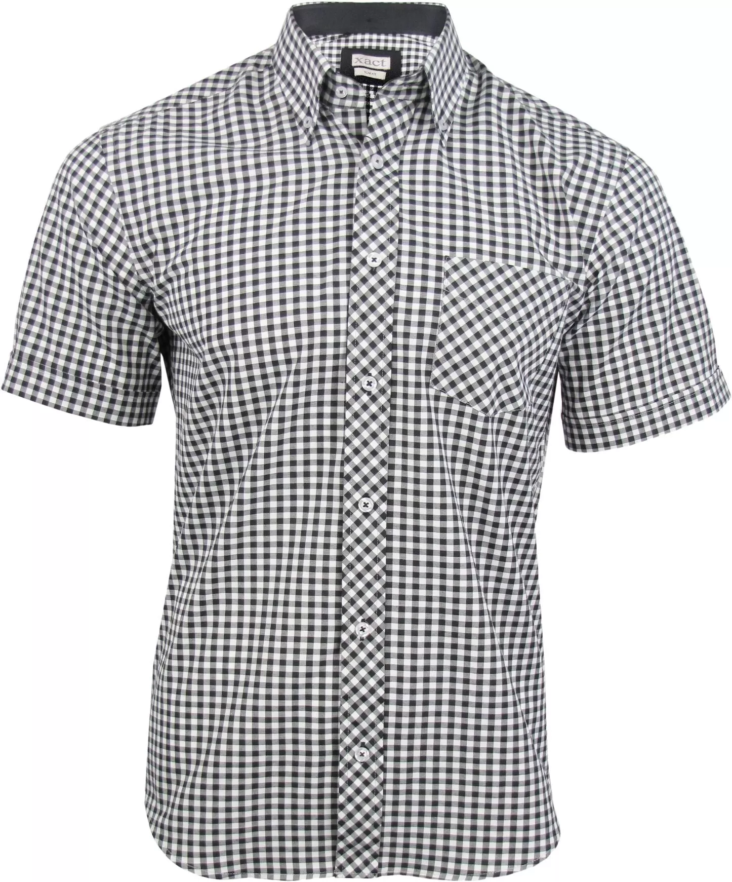 Mens Short Sleeve Gingham Check Shirt Button Down Collar Slim Fit By Xact