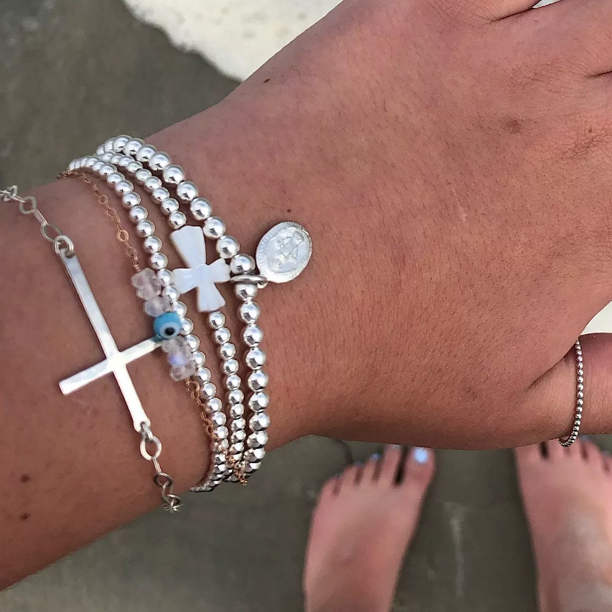 Miraculous Medal Bead Bracelet Sterling Silver