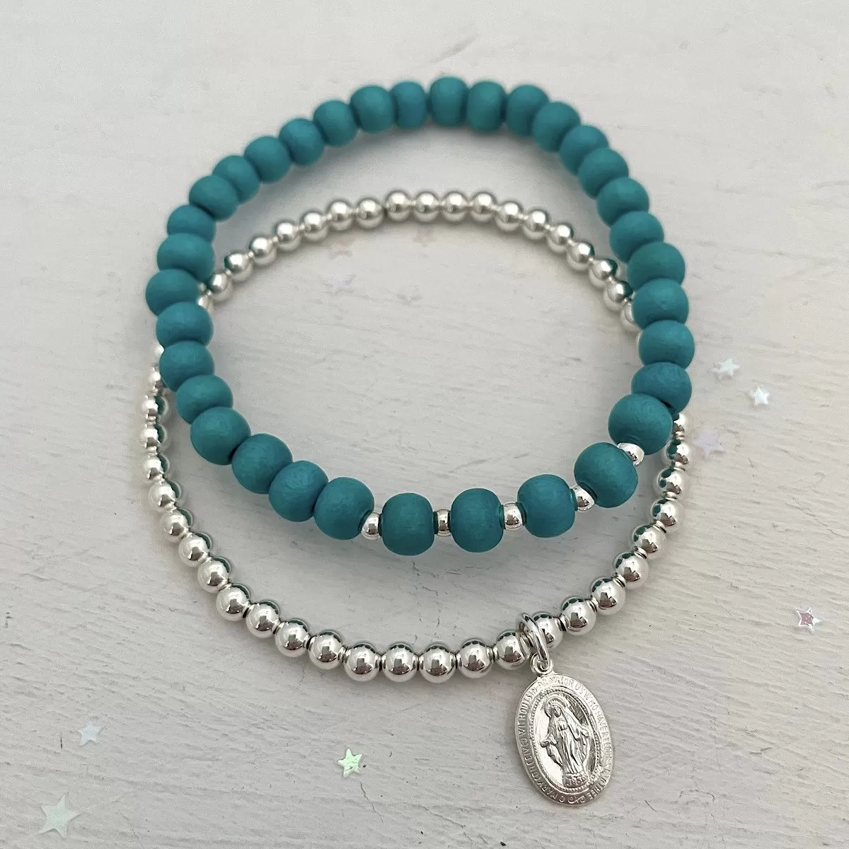 Miraculous Medal Bead Bracelet Sterling Silver