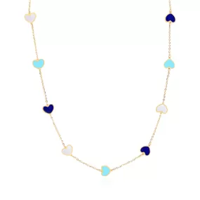 Mixed Blue Heart Station Necklace