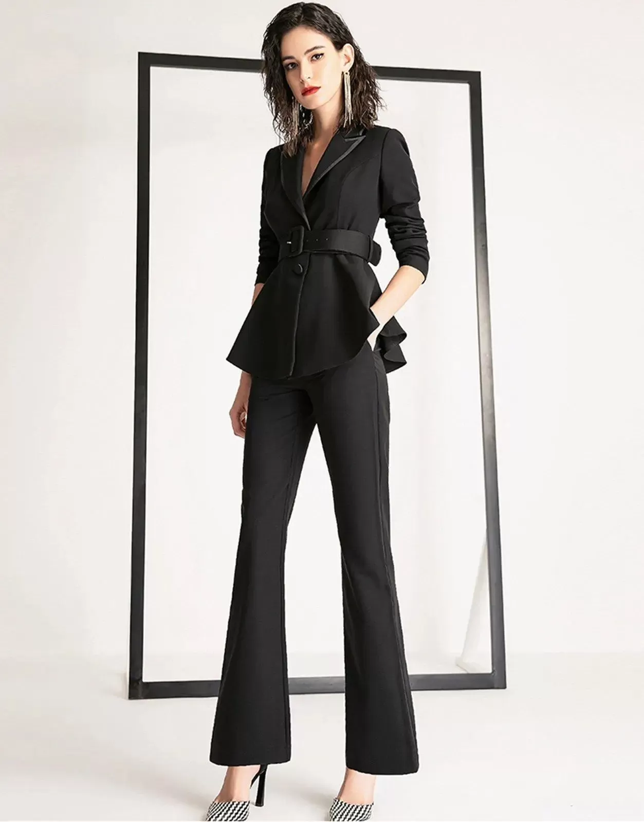 Natasha Black Long Sleeve Blazer & Flare Pants