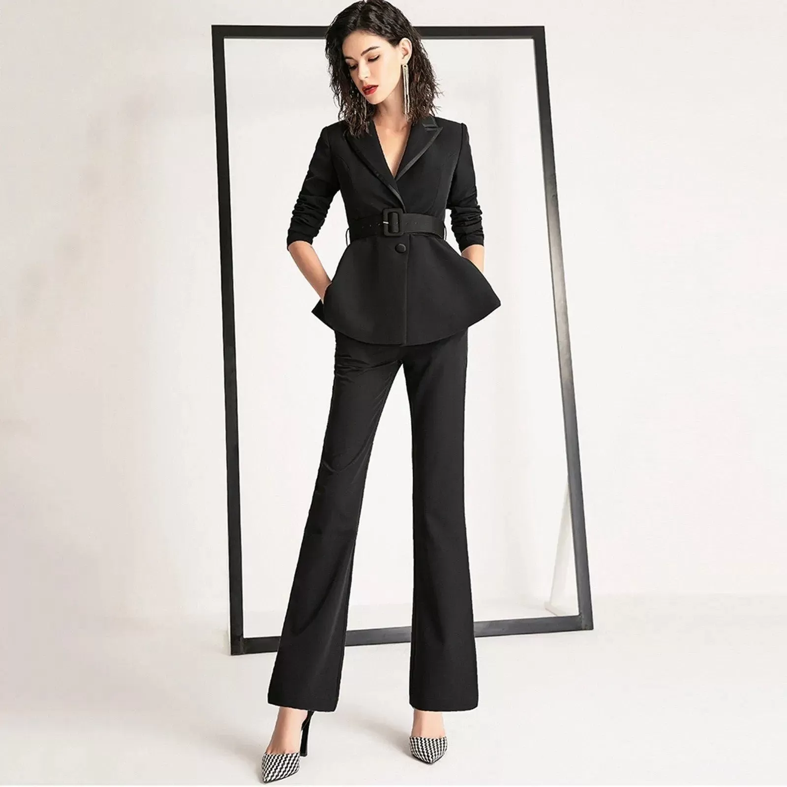 Natasha Black Long Sleeve Blazer & Flare Pants