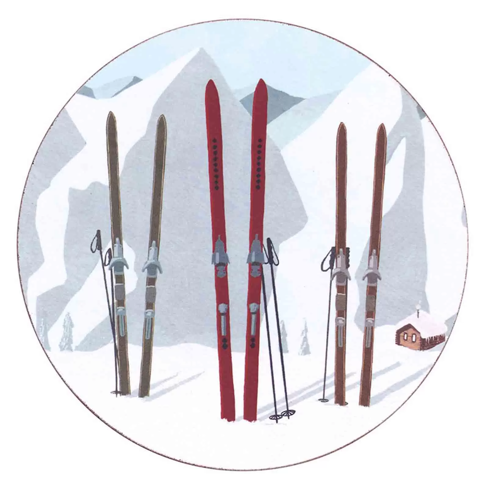 Nordic Ski Round Coaster - Set of 4