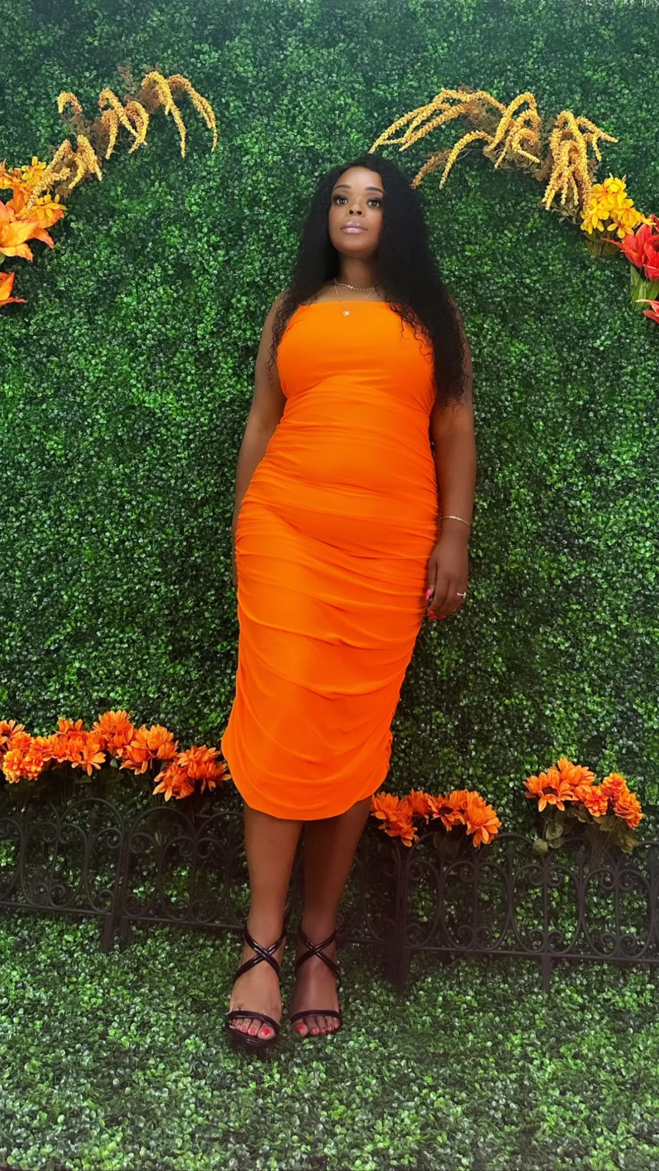 Orange   size Ruched Dress