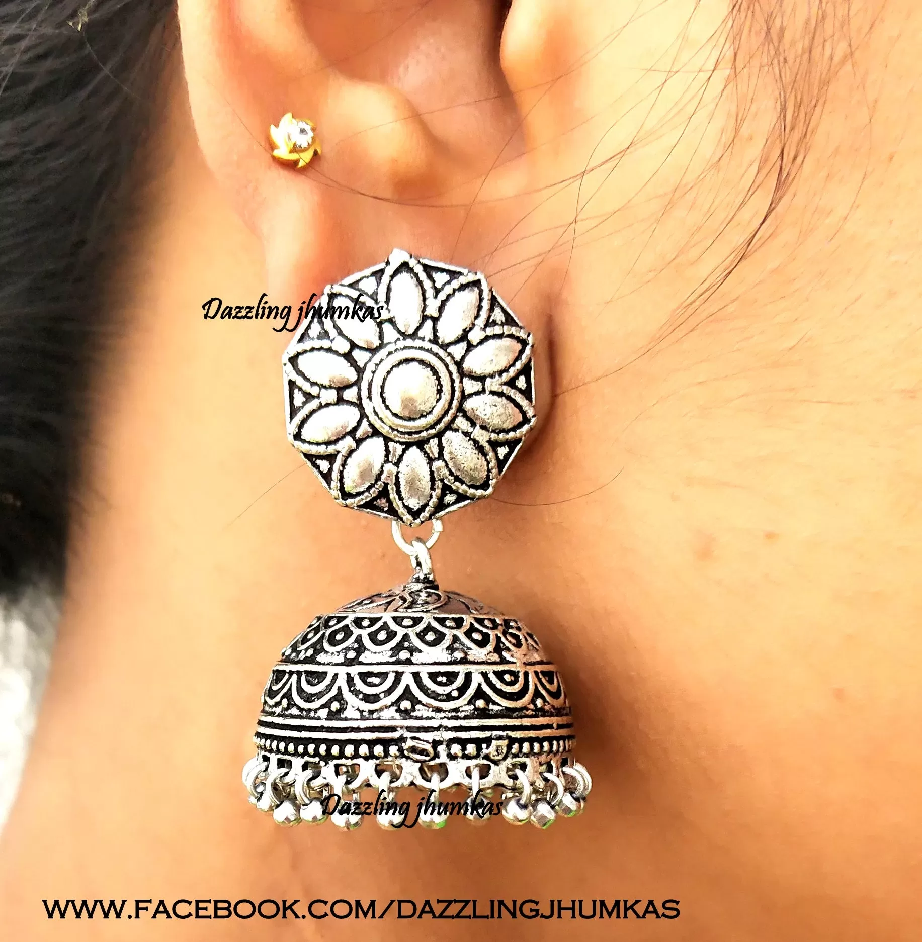 Oxidised Flower Jhumkas