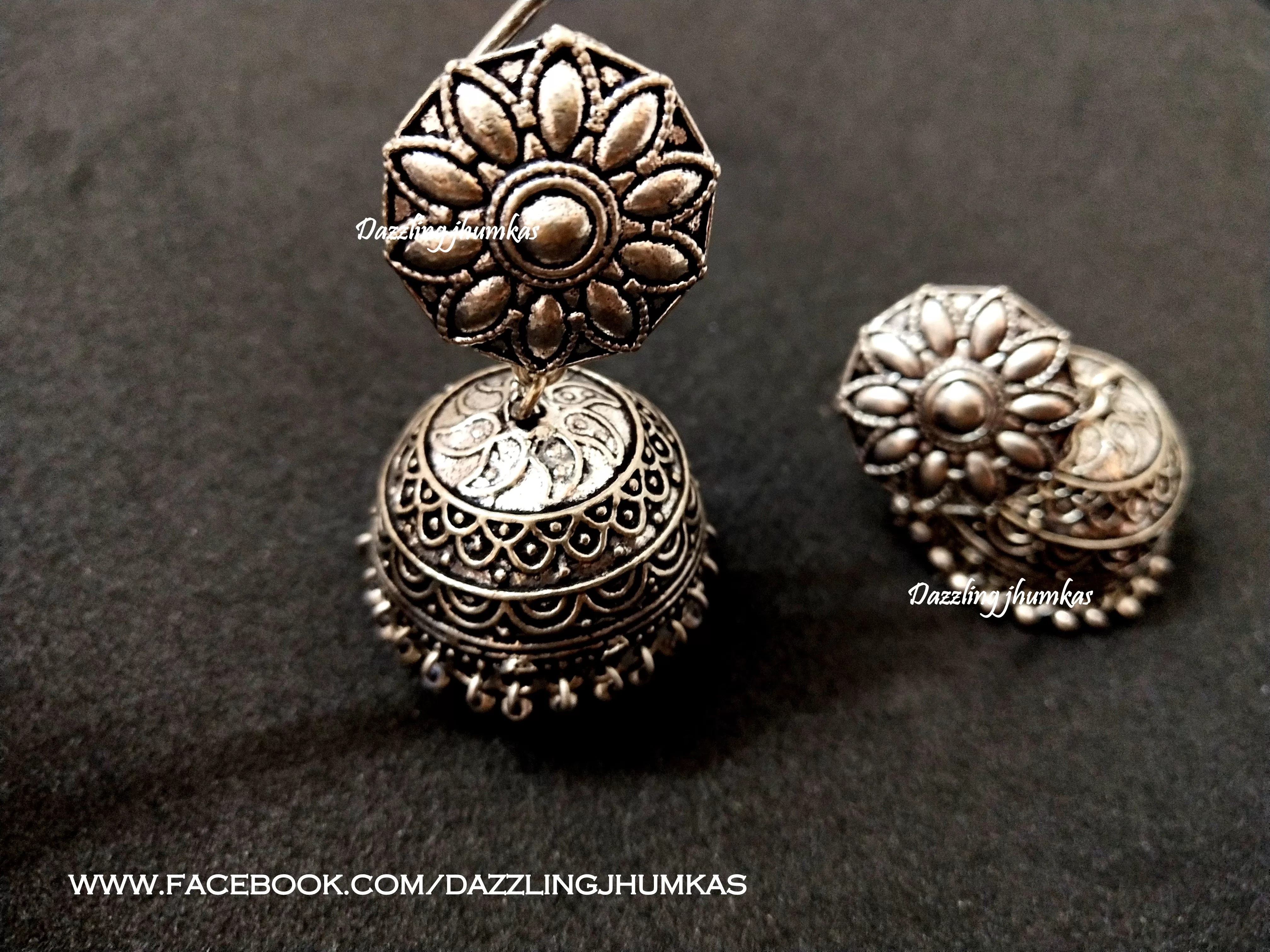 Oxidised Flower Jhumkas