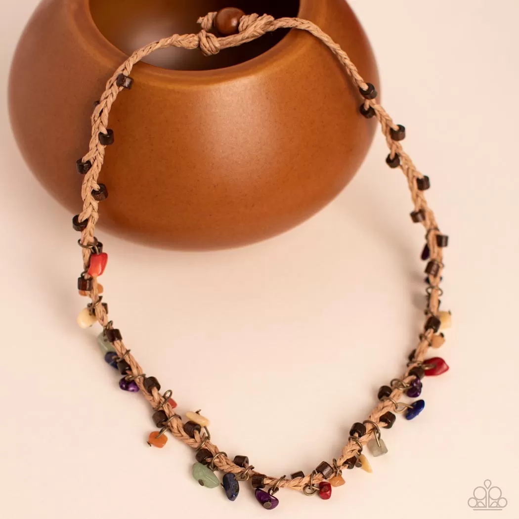 Paparazzi Canyon Voyage - Multi Color Natural Stone and Wooden Accent Necklace