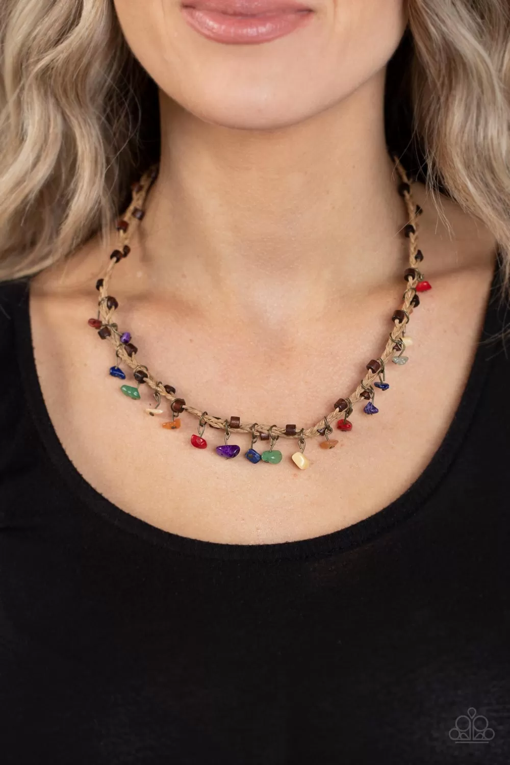 Paparazzi Canyon Voyage - Multi Color Natural Stone and Wooden Accent Necklace