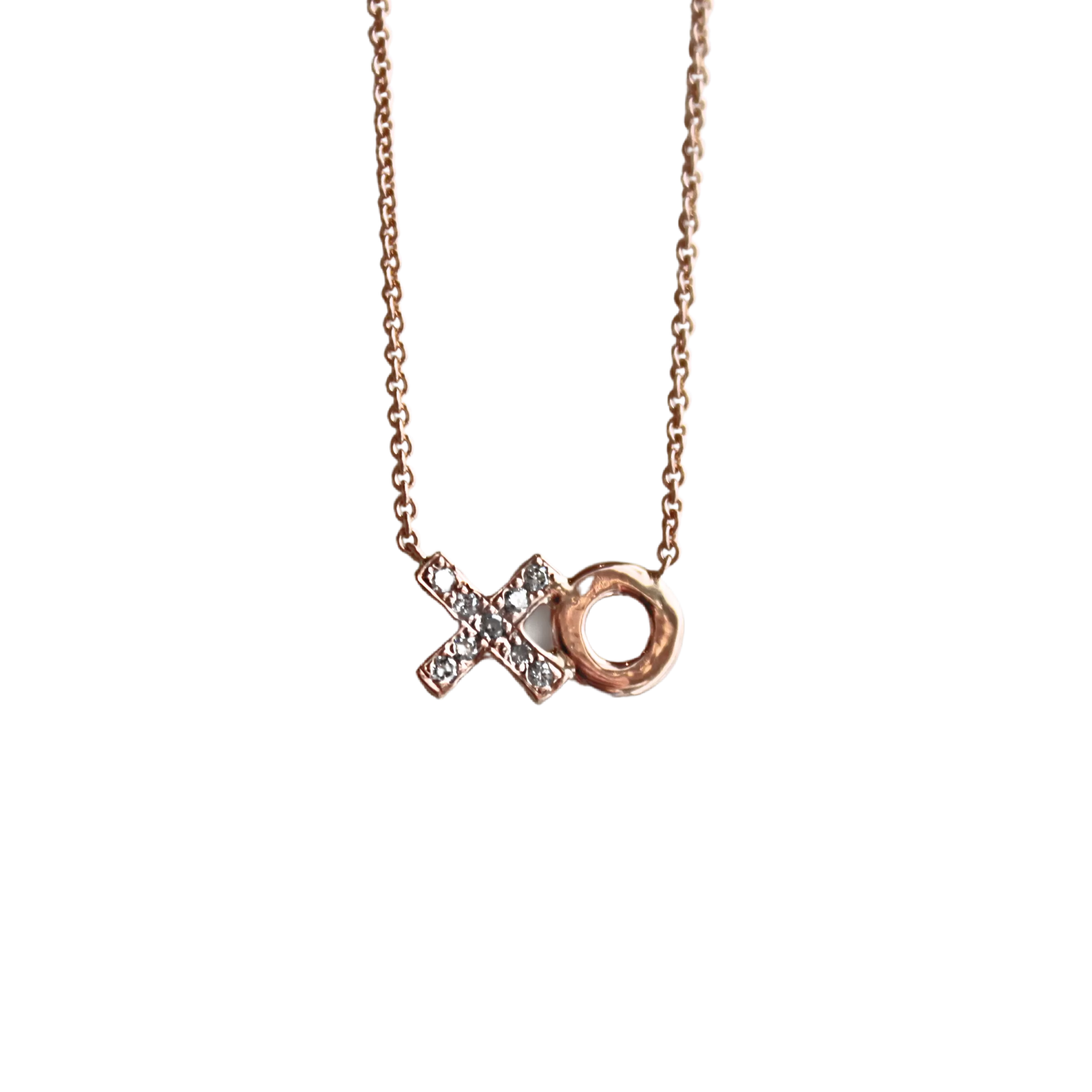 PAVE DIAMOND ROSE GOLD XO NECKLACE