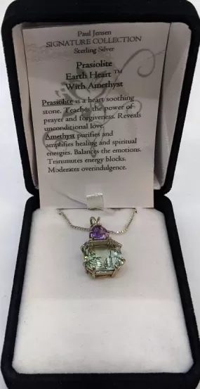 Pendant, SS Prasiolite w-Amethyst