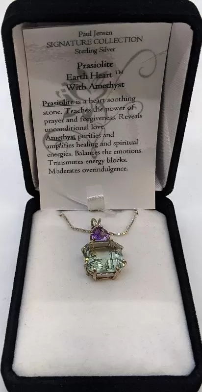 Pendant, SS Prasiolite w-Amethyst