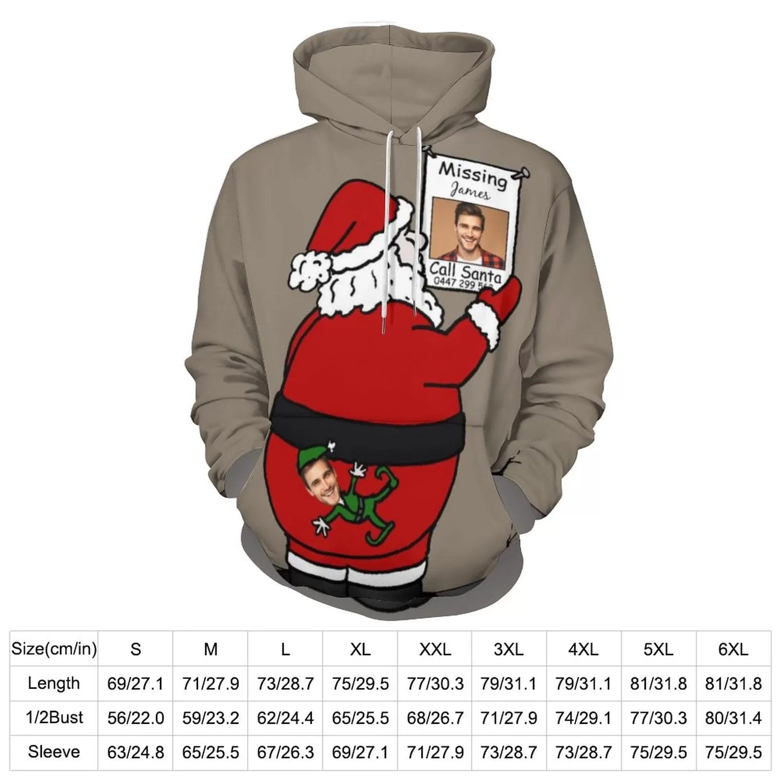 Personalised Funny Hoodies Custom Face Call Santa Hoodie Unisex Large Size DesignYourOwnHoodie Personalized Loose Hoodie Top Outfits