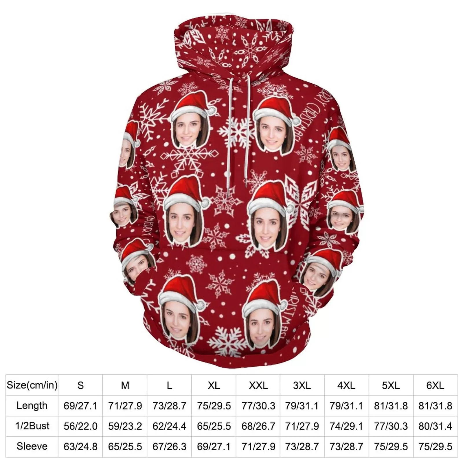 Personalised Hoodies Custom Face Christmas Snowflake Hoodie Unisex Large Size DesignYourOwnHoodie Personalized Loose Hoodie Top Outfits