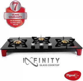 Pigeon by Stovekraft Infinity - 3 Burner Glass Top LPG Stove