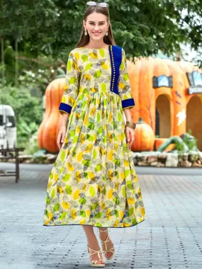 Pleasing Yellow Round Neck Slub Rayon Dress