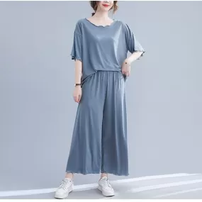 Plus Size Pyjamas Knit T Shirt and Loose Pants Set (EXTRA BIG SIZE)