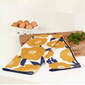 Poppies Gold blu Kitchen Tea Towel