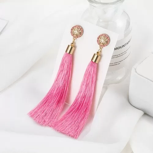 POXAM Fashion Ethnic Long Tassel Drop Earrings For Women Bohemian