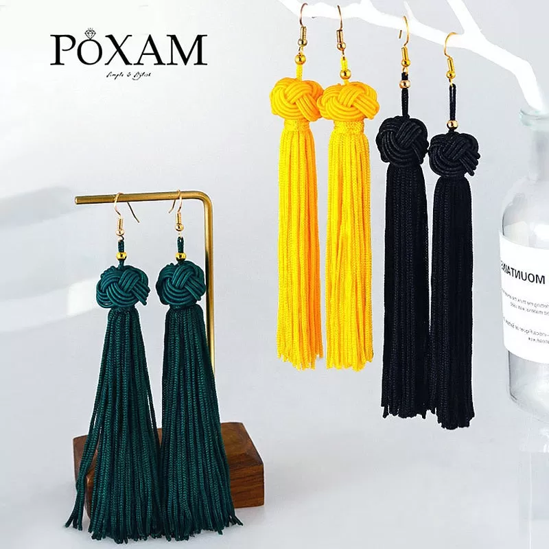 POXAM Fashion Ethnic Long Tassel Drop Earrings For Women Bohemian