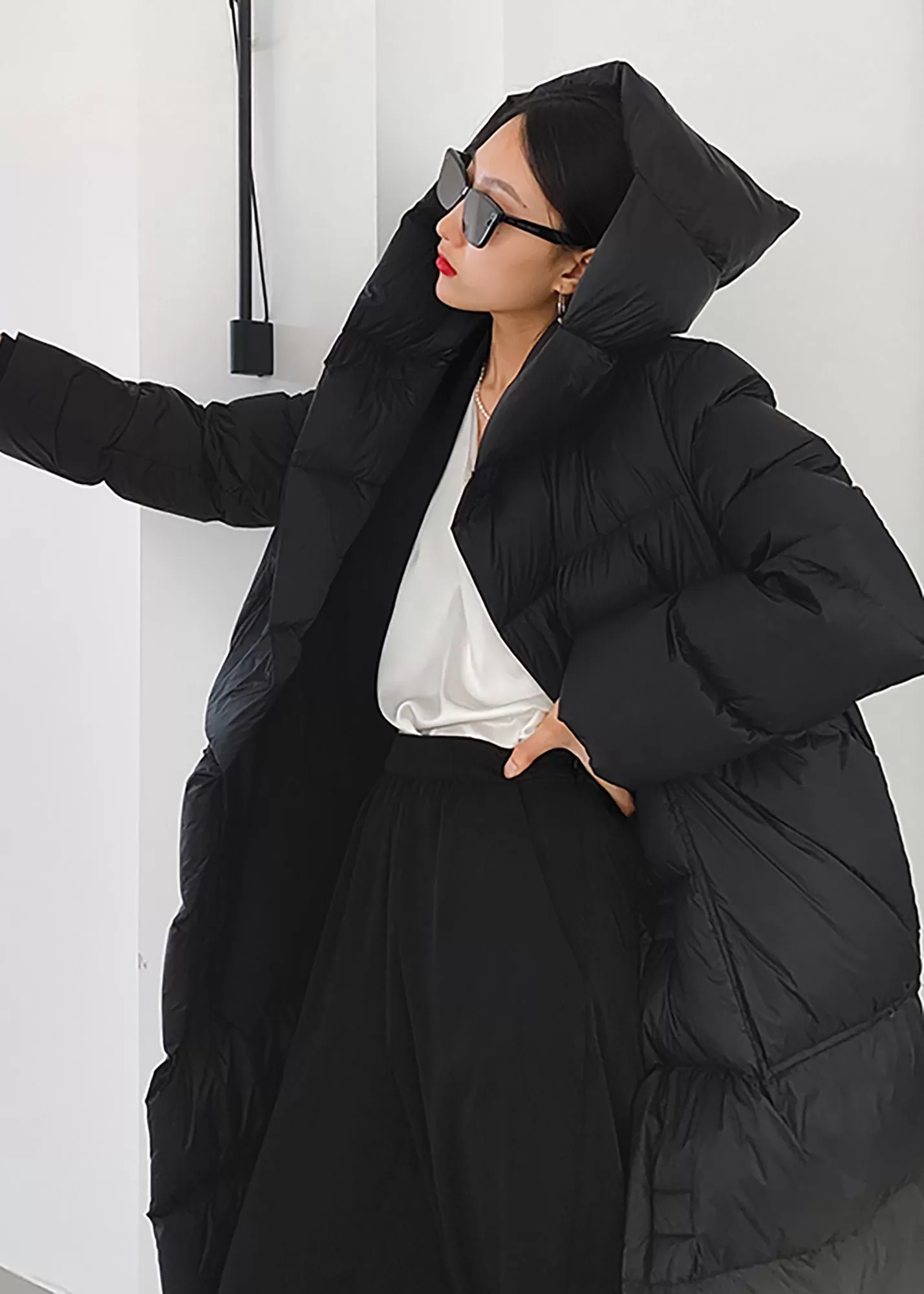 Queenie Long Belted Hooded Goose Down Coat