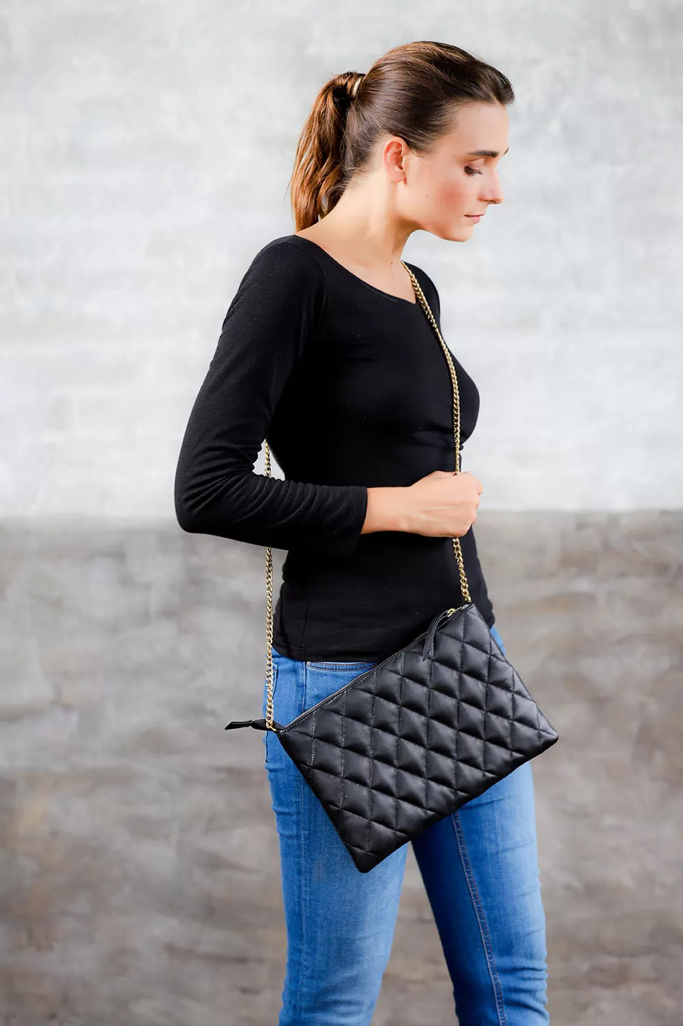 Quilted Flat Wallet Clutch-Black