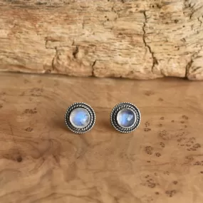 Rainbow Moonstone Posts - Western Moonstone Earrings - Silversmith Posts - Hand Made