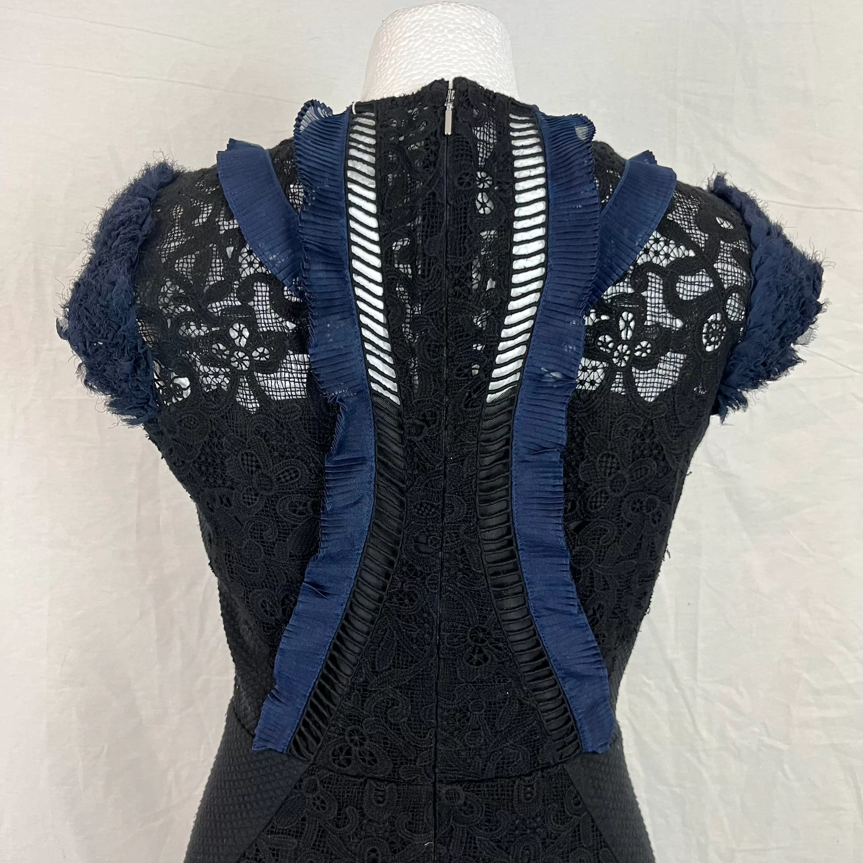 Rebecca Taylor Navy and Black Lace Ruffle Dress XXS