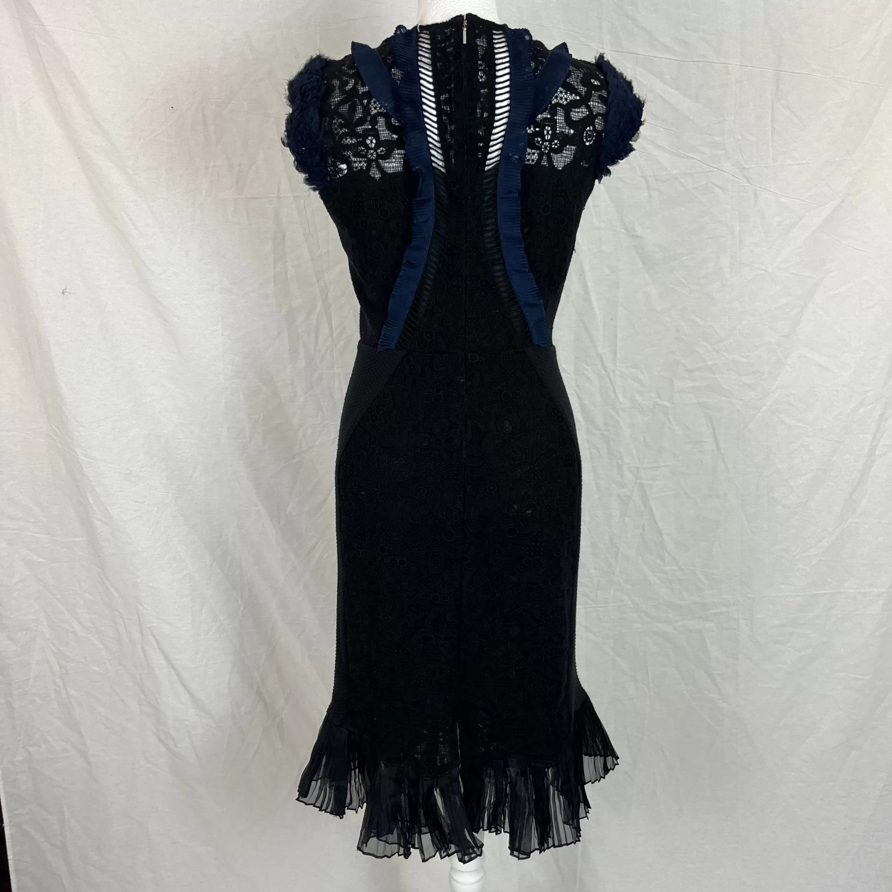 Rebecca Taylor Navy and Black Lace Ruffle Dress XXS