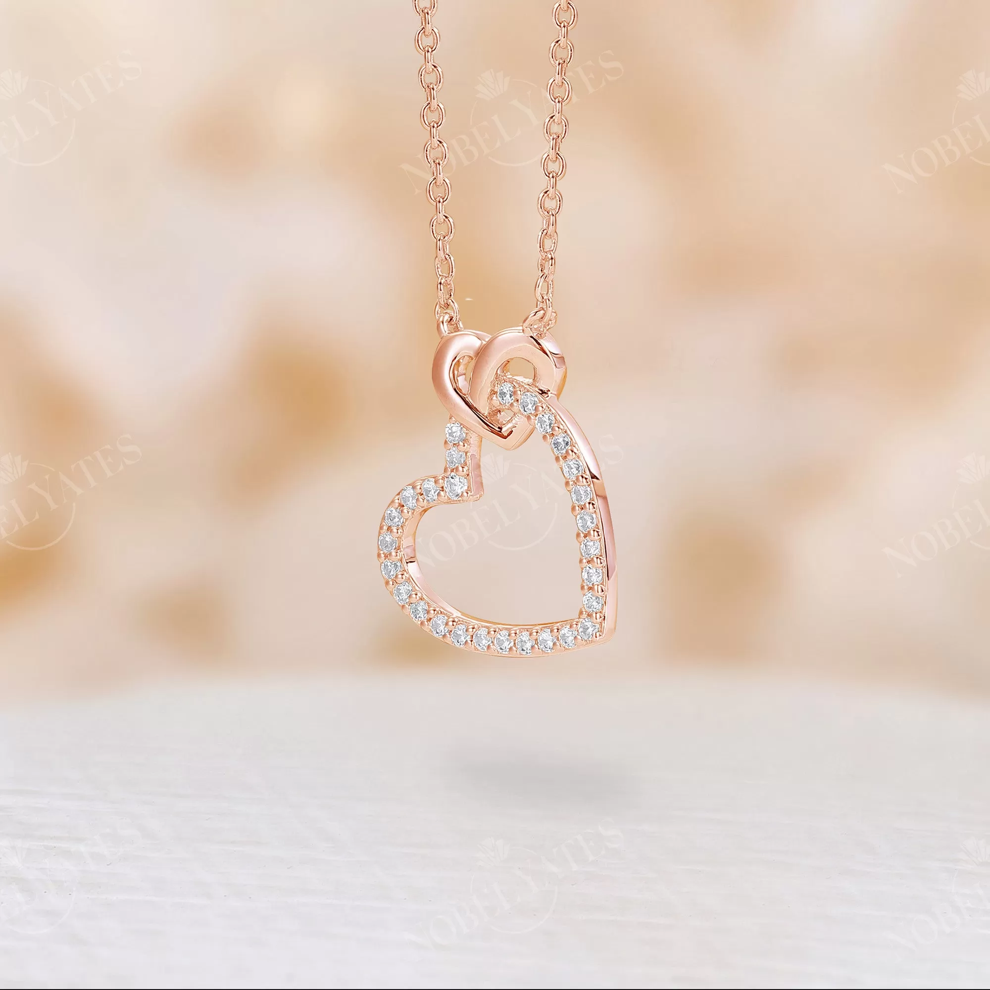 Romantic Heart Shape Pendant Moissanite Necklace Rose Gold