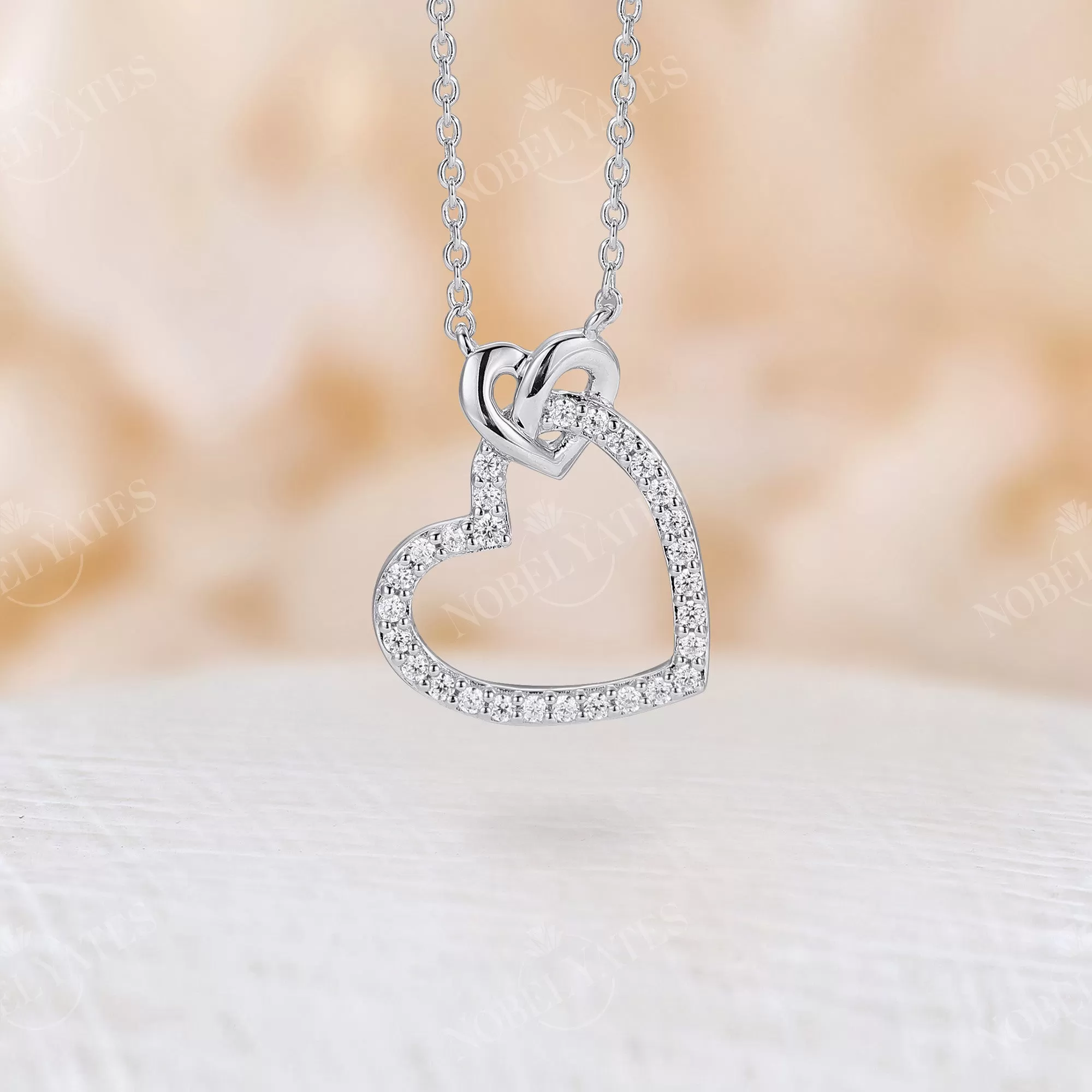 Romantic Heart Shape Pendant Moissanite Necklace Rose Gold