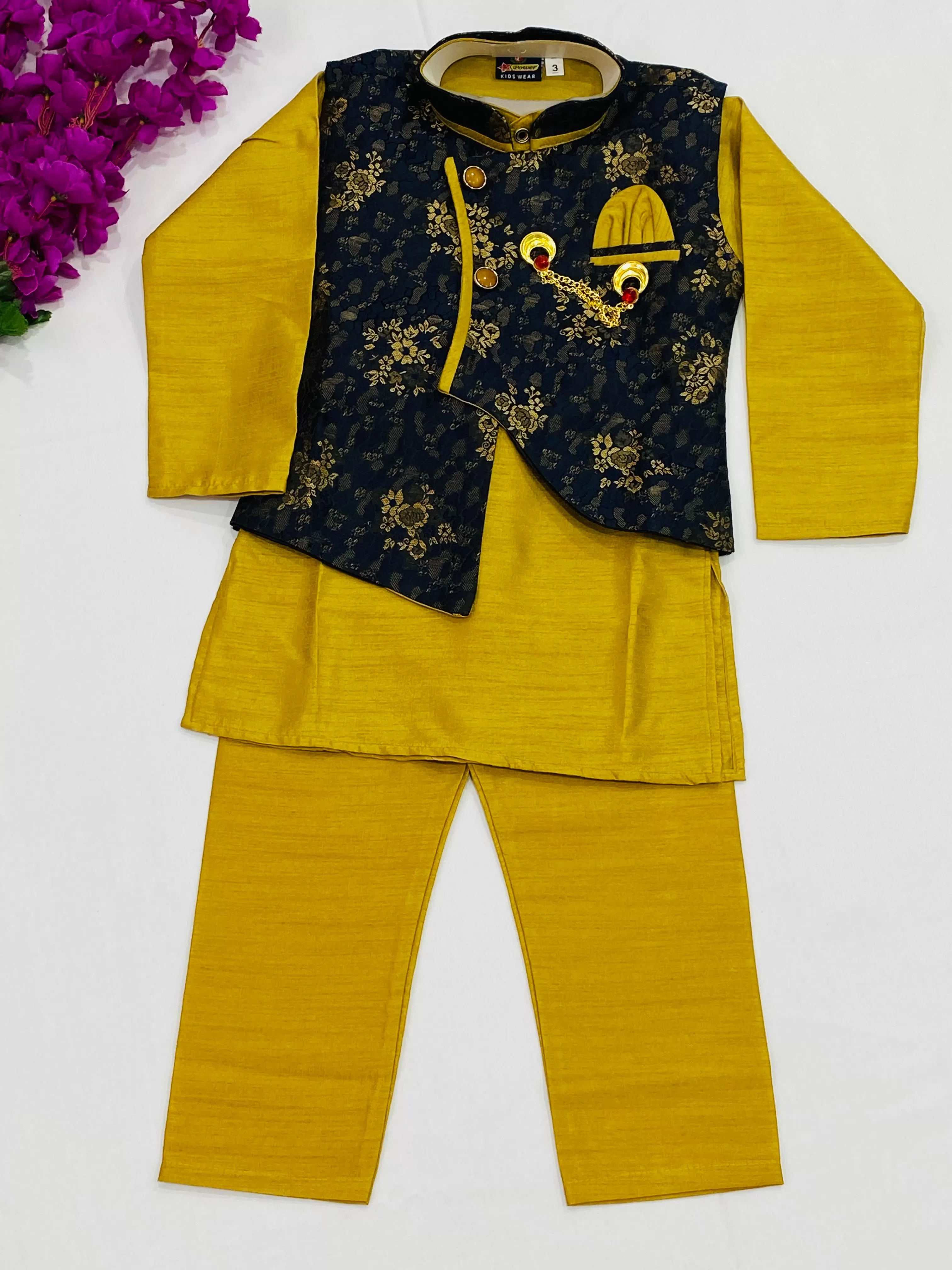 Royal Boys Silk Cotton Kurta Pajama Pant And Blue Dhoti Style Pant