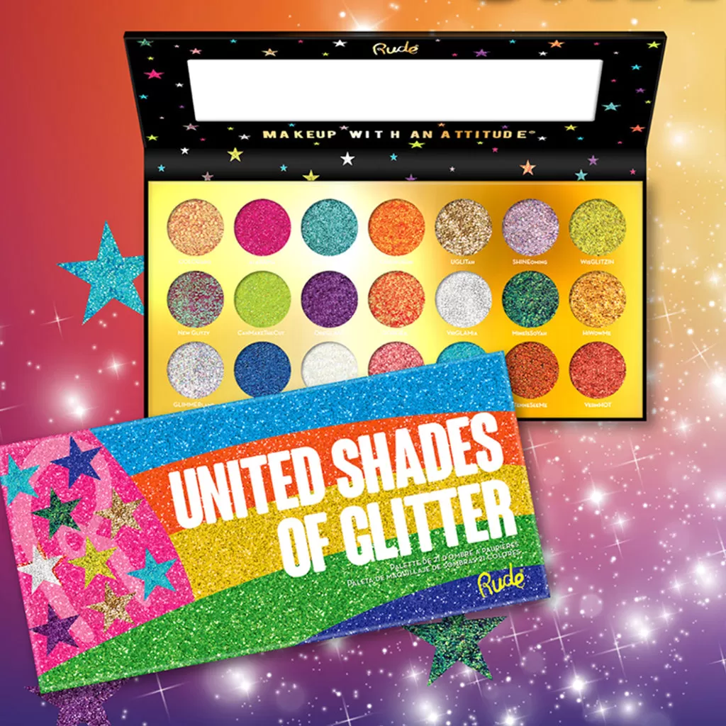 RUDE United Shades of Glitter Paleta de Glitter 21 Tonos