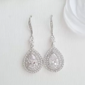 Silver Ear Hook Dangle Earrings for Weddings in CZ Crystal-Joni