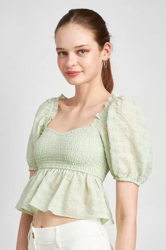 SMOCKED BABYDOLL TOP