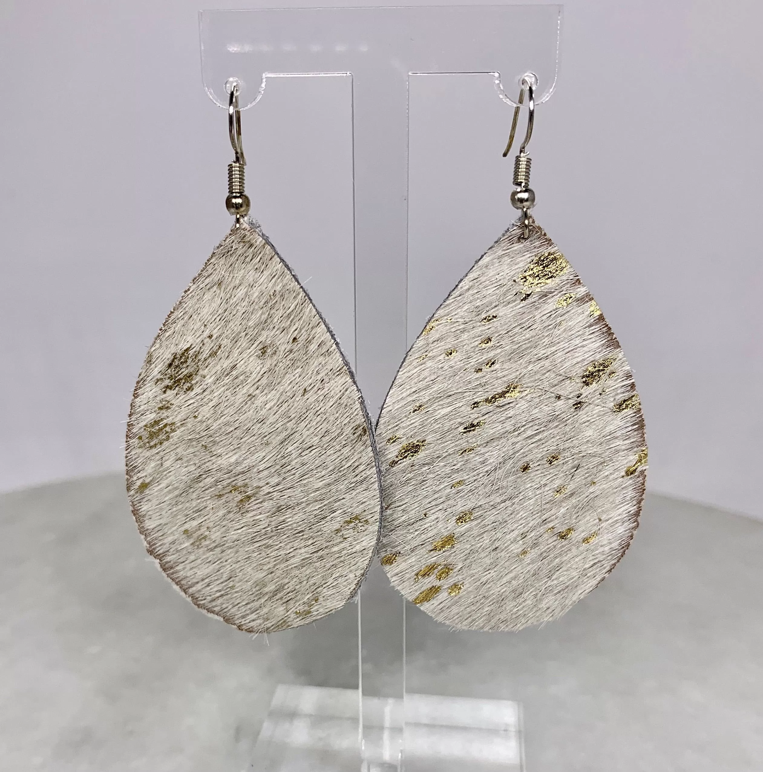 Speckled Metallic Hide Teardrop Earrings