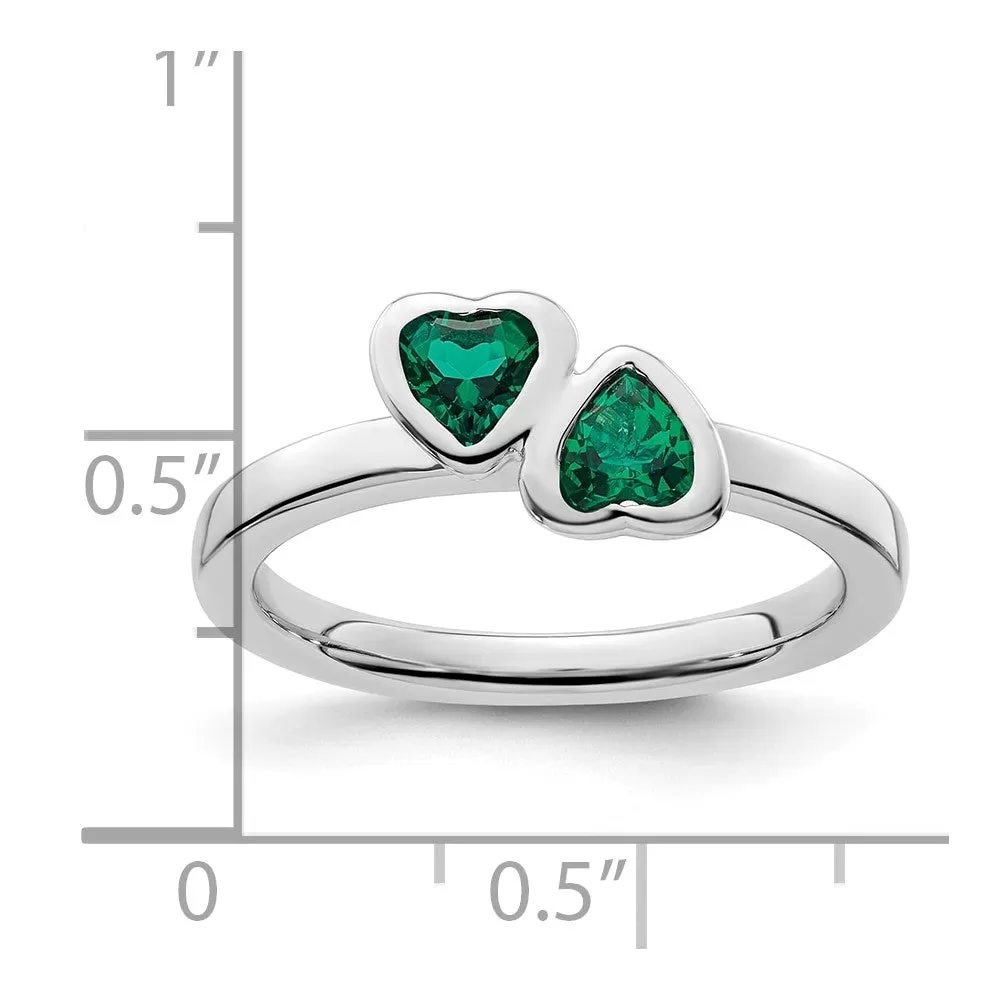 Stackable Expressions Created Emerald Double Heart Ring in Sterling Silver