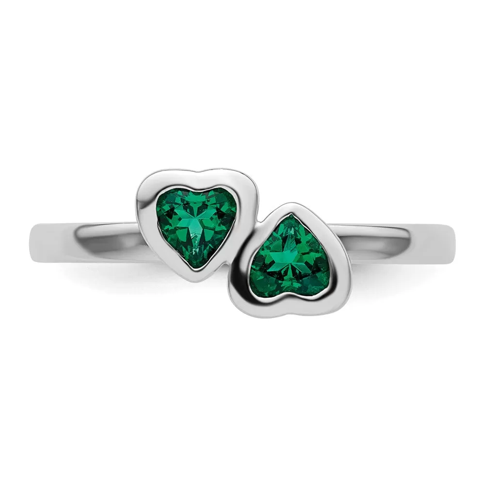 Stackable Expressions Created Emerald Double Heart Ring in Sterling Silver