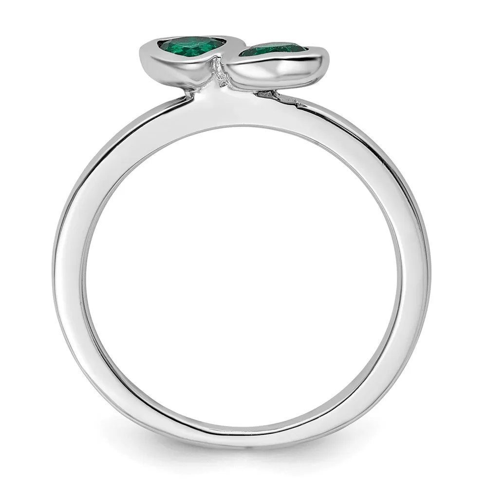 Stackable Expressions Created Emerald Double Heart Ring in Sterling Silver