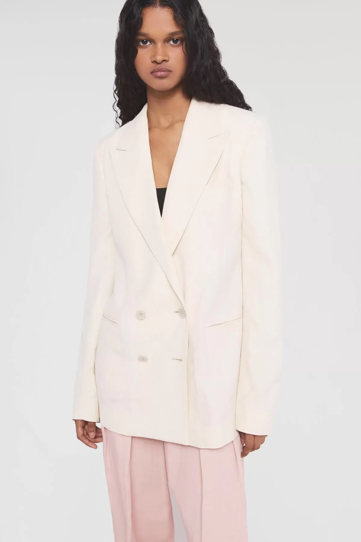 Stella McCartney Fluid Linen Double-Breasted Blazer - Buttermilk