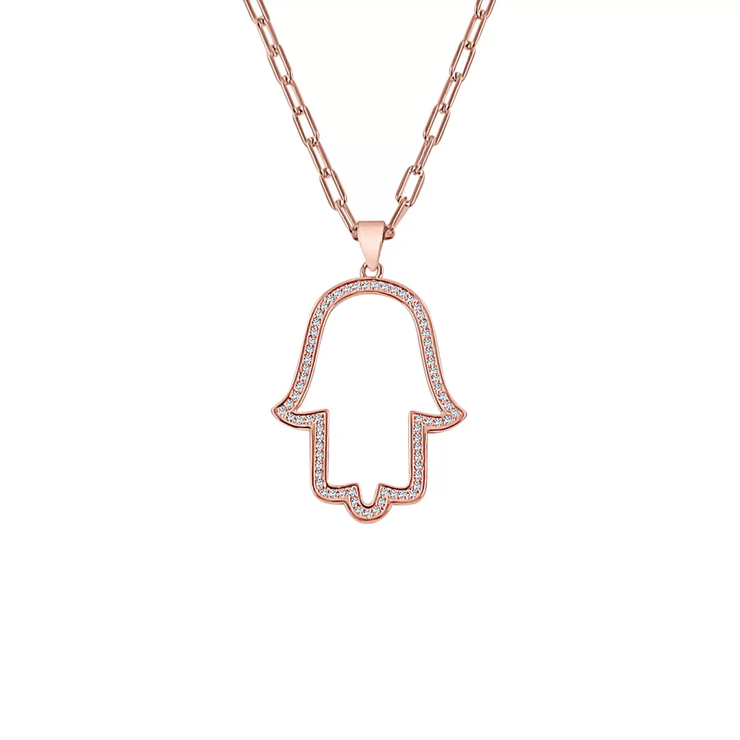 Sterling Silver Hamsa Halo Paper Clip Chain Necklace